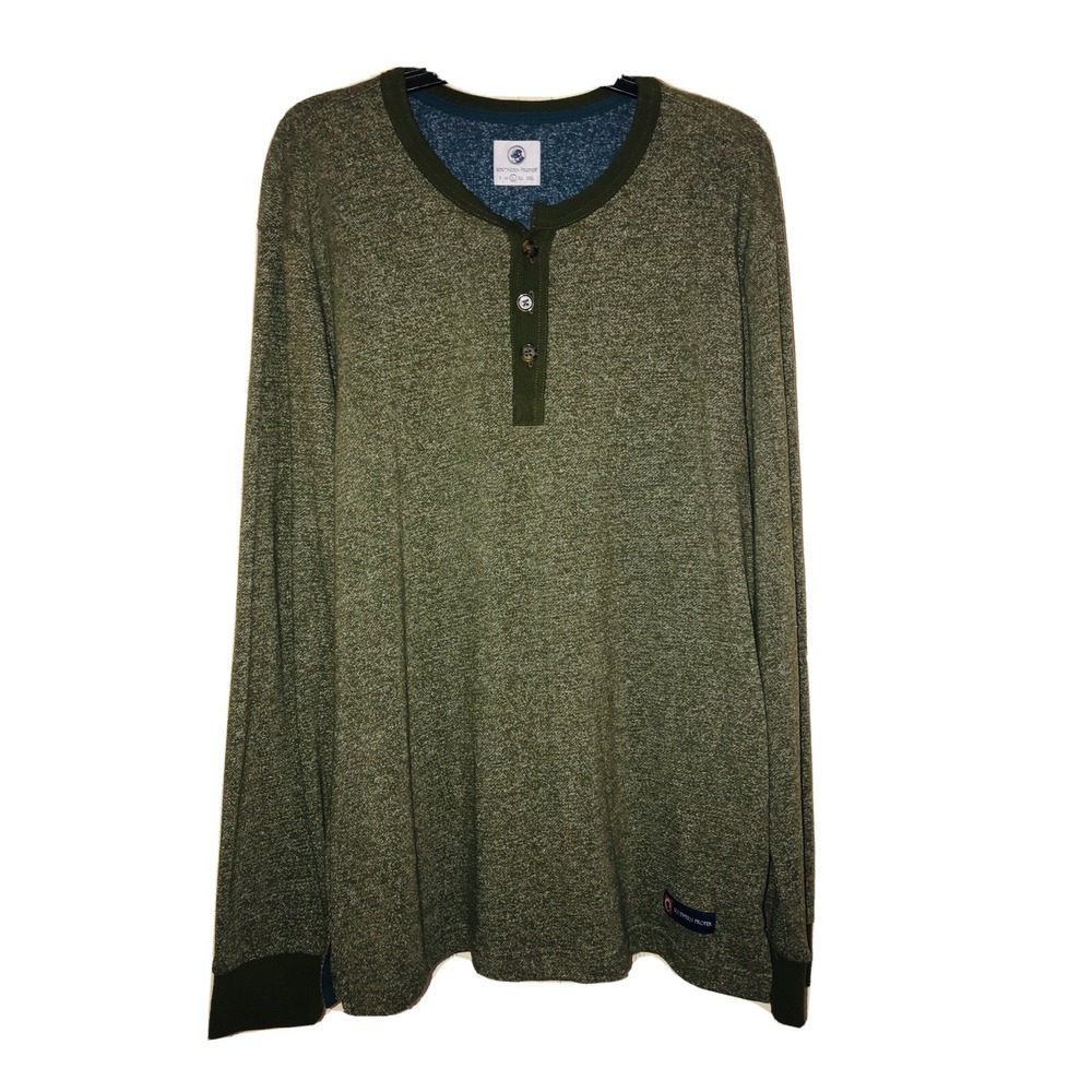 Southern Proper Mens Size Large Olive Green Henley‎ Long Sleeve Pullover Sweater